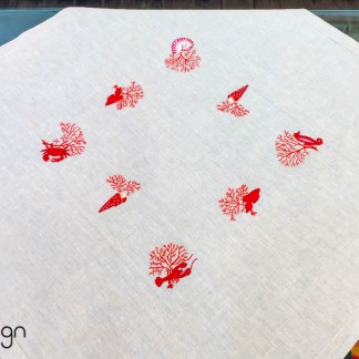 Square table cloth - Red nautilus embroidery (size 90cm)